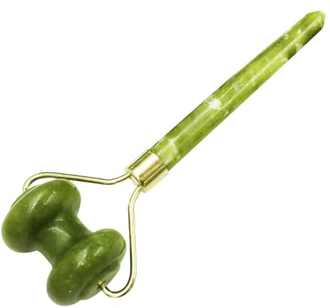 Ciieeo Rouleau de Jade Vert pour Massage Visage, Masseur de Soin Peau Anti-âge, Pierre Naturelle pour Peau Lisse et Raffermissement Visage