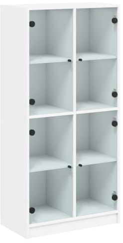Qnhdfrt Hochschrank Weiß 68x37x142 cm Holzwerkstoff mit 8 Fächern Modernes Highboard mit Türen für Bücher Deko und Küche Wohnzimmer Flur Schlafzimmer