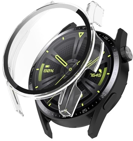 Techsuit für Huawei Watch GT 3 46mm Hülle und Displayschutz mit Gehärtetem Glas, HD Klarheit, Volle Abdeckung, Kratzschutz, Schlankes Design, Defense360 Pro, Transparent
