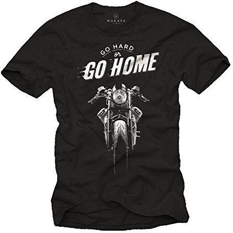 MAKAYA Vintage Cafe Racer T-Shirt - Motorrad Shirt mit Spruch - Go Hard Or Go Home