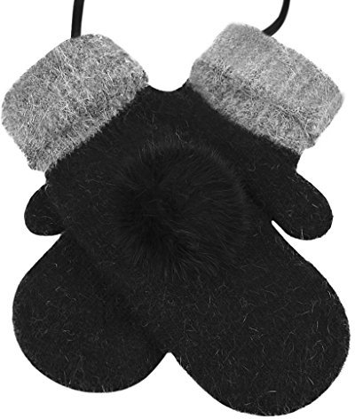 Fäustlinge mit Schnur für Damen Mädchen dicke Winter Warm Handschuhe gestrickt Fleece Futter Winterhandschuhe