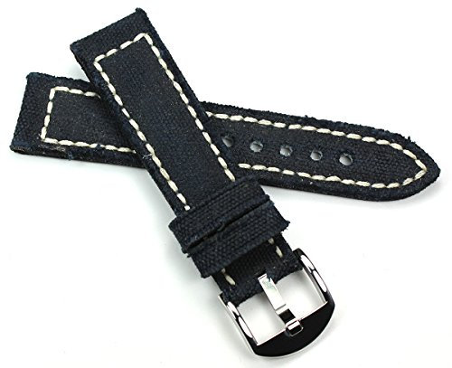 RIOS 1931 22mm Canvas mit Leder Vintage Deutsch Uhrenarmband schwarz Weiße Naht