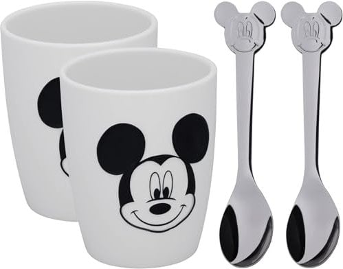 WMF Disney Mickey Mouse Lot de 2 tasses avec cuillères, porcelaine, acier inoxydable Cromargan poli, passent au lave-vaisselle
