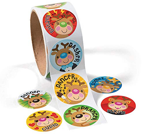cama24com Lustige Weihnachts-Rentier Aufkleber Sticker 100 Stück Mitgebsel Mottoparty mit Palandi® Sticker