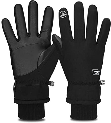 Yobenki Fahrradhandschuhe, -20 ℃/4 ℉ Touchscreen-Handschuhe, wasserdicht, Winter, warme Handschuhe mit Manschette, rutschfeste Thermohandschuhe zum Laufen, Radfahren, Herren und Damen (Schwarz, L)