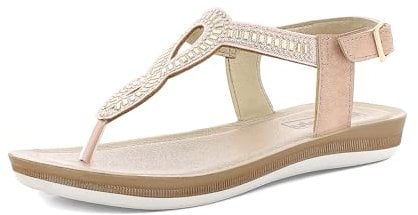 inblu Sandali Donna Infradito con Decoro Traforato e Strass, Cinturino Regolabile e Plantare Imbottito, dal 35 al 41, Rosa, 40 EU