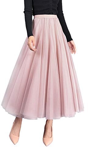 CAMILIFE Nobile Gonna in Tulle Maxi Gonna Linea ad A Elasticizzata a Vita Alta Grande Orlo Cool Principessa Gonna Lunga per Le Donne Ragazze - Tinta Unita Rosa