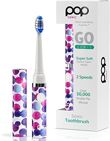 Pop Sonic Brosse à dents électrique (bulle violette) – Brosses à dents de voyage avec batterie AAA | Brosses à dents électriques pour enfants avec 2 vitesses et 15 000 à 30 000 coups/minute, poils en