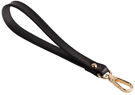 CHICTRY Genuine Leather Wrist Strap Hands-Free Wristlet Hand Strap Replacement with Buckle for Purse Wallet Clutch Keychain Black Gold Buckle