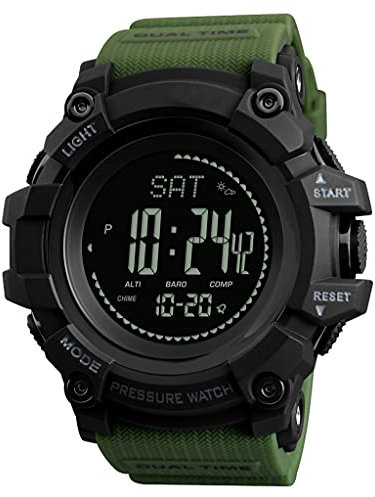 findtime ABC - Orologio sportivo da uomo, con altimetro, barometro, bussola, contapassi, conto alla rovescia, previsioni meteo, cronometro, contacalorie, cronografo digitale