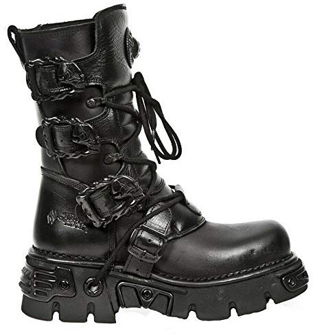 New Rock M.391-S18 Stivali Unisex Neri Metallizzati Stile Motociclista Gotico Punk 38