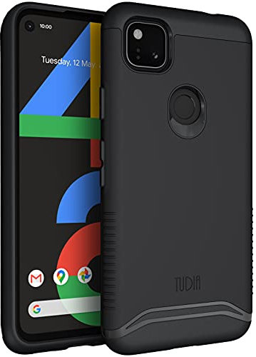 TUDIA DualShield kompatibel für Google Pixel 4a Hülle, [Merge] Stoßfestes Dual Layer Slim Hard PC Soft TPU Military Grade Schutzhülle - Mattschwarz