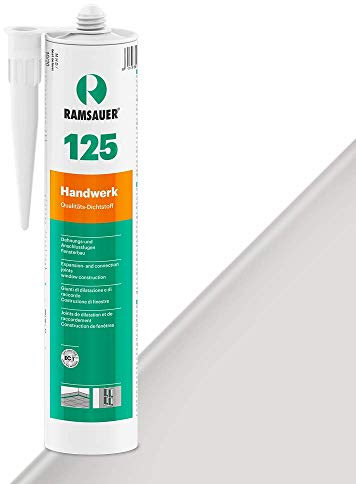 RAMSAUER 125 Handwerk (Silbergrau Nr. 16) - 310ml Kartusche, Silikon Dichtstoff für Glasabdichtungen & Fensterbau, Bewegungsfugen im Bad, Anschlussfugen Fenster &Türen, schnellhärtend, nicht korrosiv