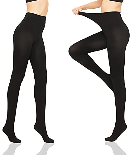 HA WA 2 Pair 120 Denier Women's Thermal Tights,Warm Fleece Lined Winter Thick Opaque Tights for Women(Black,L)