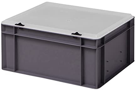 1a-TopStore Design Eurobox Stapelbox Lagerbehälter Kunststoffbox in 5 Farben und 16 Größen mit transparentem Deckel (matt) (grau, 40x30x18 cm)