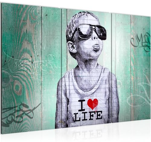 Runa Art Wandbilder Junge Bild XXL Loft Wohnzimmer Grün Street Art Graffiti 120 x 80 cm 3 Teilig 039831b