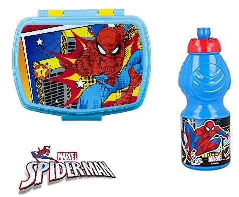 Juego de lonchera Hombre Araña - Compuesto por 2 unidades - Lonchera y Botella de plástico - Ideal para llevar el almuerzo o la merienda SPIDERMAN