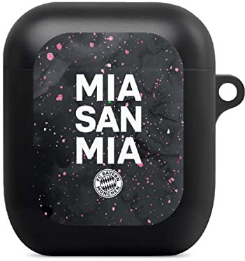 Hülle mit Karabiner kompatibel mit Apple AirPods (1. Generation) Case schwarz Schutzhülle mit Schlüsselanhänger Mia San Mia Girl Style FC Bayern München