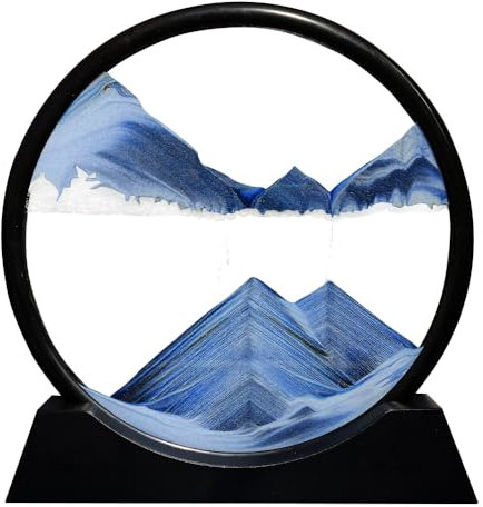 Aoderun Sablier Decoratif 20cm Sablier 3d Art Dynamique Peinture de Sable Qui Coule Rond Cadre Sable Mouvant Deco Bureau Salon Maison (Nouveau Bleu,28cm)