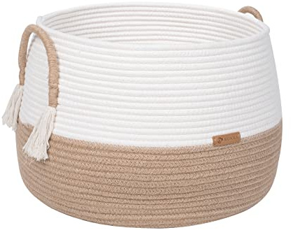 R RUNKA Small Basket for Stuffed Animal,Clothes ,Baby Blankets -11.8x9.8- Boho Baskets for Living Room,Bedroom,Nursery |Cotton Rope Baskets, Cube Basket, Under Shelf Basket | Baskets for Home Decor