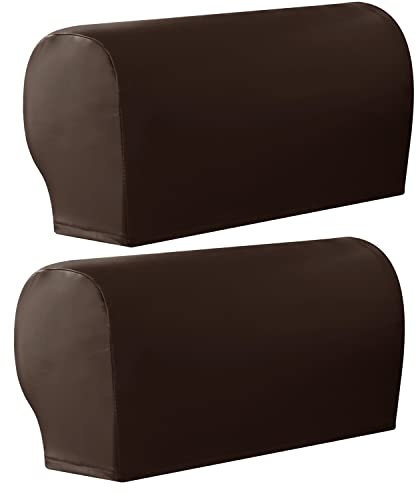 GUYIRT Armlehnenschoner, PU-Leder-Stretch Sofa Armkappen Wasserdichter Anti-Rutsch Möbel Protector Couch Stretchy Praktische Protektoren, 2er-Set-Dunkelbraun