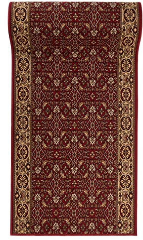 Mazovia Läufer Flur 67x850cm Rot Florales Muster 90er-Retro Weich Kurzflor