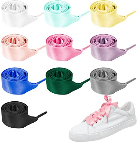 VIEKIER 10 Paar Seidenband Schuhe Satin Flache Schnürsenkel Seidenband