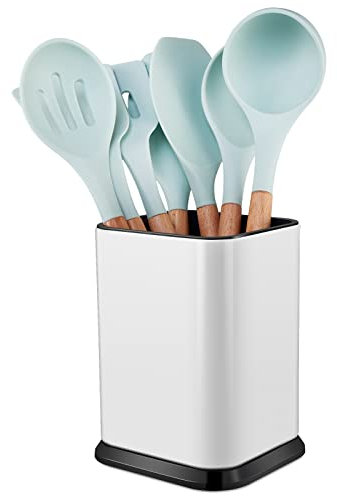 RedCall Stainless Steel Kitchen Utensil Holder for Countertop, Spoon Spatula Organizer,Modern Rectangular Large Cooking Utensil Caddy Counter,Utensil Crock (Stainless Steel White)