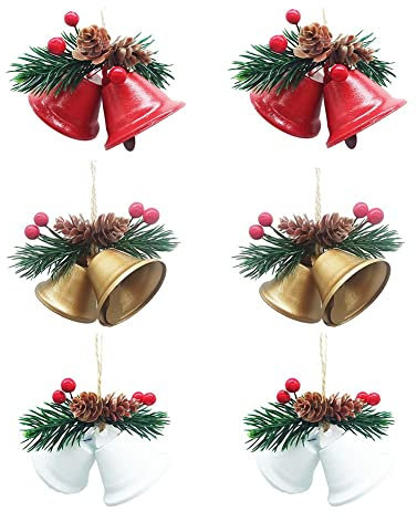 Zsail Weihnachtsglocken Ornamente, weiß, rot, gold Weihnachtsschmuck Weihnachtsbaum Glocken Anhänger Weihnachtshandwerk Glocken für Weihnachtsfeiertage Party Dekoration (Doppelglocken-gold, weiß, rot)