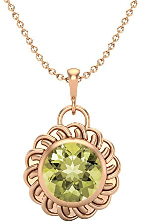 6 MM Round Natural Lemon Quartz Pendant 925 Sterling Silver Simple Celtic Knot Chain Necklace Women Jewelry (Rose Gold Vermeil)