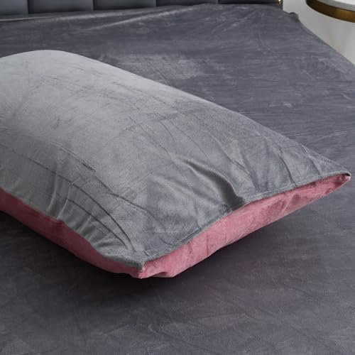 Winter Plüsch Kissenbezug 40x80 2er Flanell Rosa Altrosa Grau Set Fleece Flauschig Microfaser Kissenbezüge Set Uni Kissenhülle im Umschlagstil 2 Stück