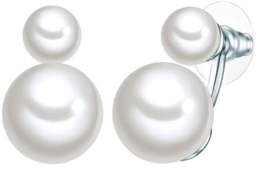 Lulu Jane Damen Ohrringe Metall-Legierung | Silber-Optik, Ohrstecker, Muschelkernperle, ca. 8,0/14,0 mm, weiß, rund