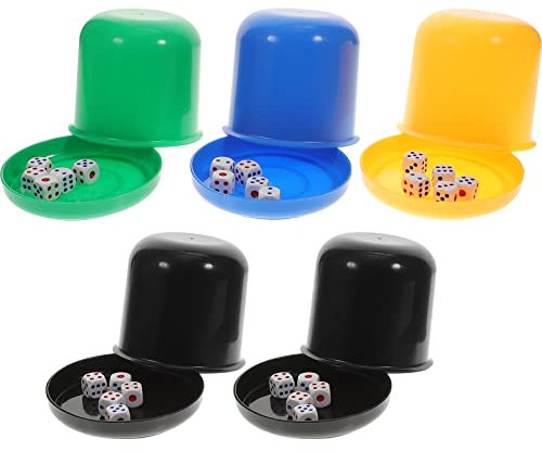 CLISPEED 5pcs D6 Dice Shaker Cup With Lid - Party Stacking Cup for Poker and Games - Toy With Cover Base