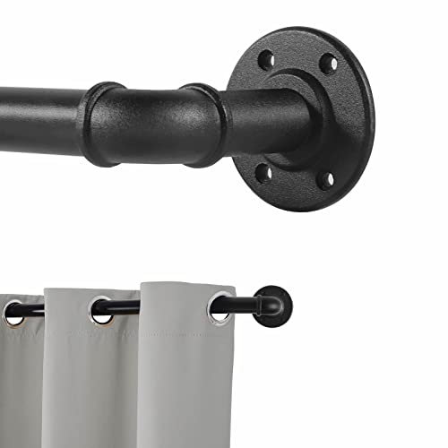 Barra de Cortina Negra Extensible, Barras Cortinas Estilo Industrial Metal, Se Pueden Instalar Paredes o Techo, Barra para Cortinas de Dormitorio/Habitacion/Salon/Ducha, 67-122 cm.(67 cm - 122 cm)
