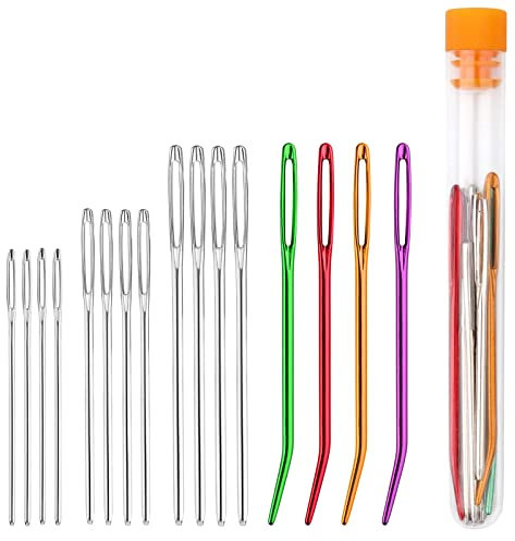 Fantasyon 16pcs Large-Eye Blunt Needles Stainless Steel Yarn Needle Sewing Wool Hand Knitting Darning for Crochet Projects Beading DIY Crafts, Red, green, purple, yellow,silver