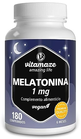 Melatonina Pura 1 MG, 180 compresse per 6 Mesi Alto Dosaggio e Vegana 1 compresse al giorno di Melatonina per dormire, Integratore per dormire senza additivi indesiderati, Qualitá Tedesca. Vitamaze®