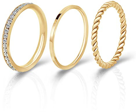 Joacii 18K Gold überzogene Ringe Stapelbare Ringe für Frauen Twisted Seil Ringe Layering Band Comfort Fit Größe 6