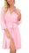 PrinStory Peignoir long ou court en tricot pour femme - Kimono doux - Robe de chambre décontractée pour femme, rose, L