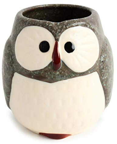 Mino Ware CPY103 Teetasse aus japanischer Keramik, Yunomi Chawan, Eulenform, Steinkohle