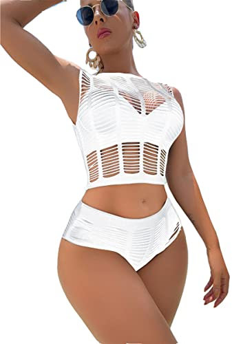 Buitifo Damen Dessous-Sets Sexy Lingerie Fischnetz Sexy Bodys Nachtwäsche(Weiß ST,Einheitsgröße)