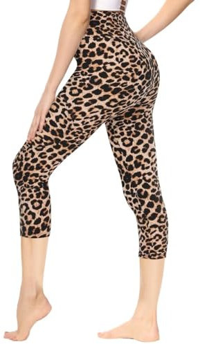Gayhay Leggings Damen 3/4 Capri für Sport, 7/8 Sporthose High Waist Caprihose Blickdicht Leggins für Gym Yoga(Leopard,L-XL)