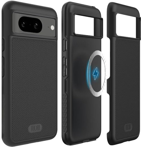 TUDIA MergeGrip kompatibel für Google Pixel 8 Hülle 2023, [MagSafe-kompatibel] Schlanke Doppellagige Erhöhte Kante rutschfest Magnetisch [eingebauter Magnet] in Militärqualität – Matt Schwarz