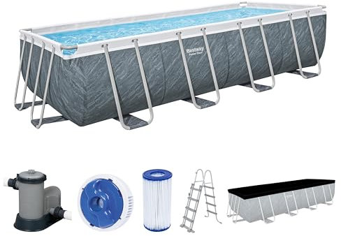 Piscine Power Steel™ rectangulaire 549 x 274 x 122 cm motif marbre gris, filtration à cartouche, échelle, diffuseur Chemconnect™