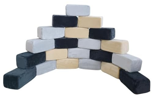 Wonder Space Plüsch Schaum Bausteine ​​- Bauen & Stapeln Kindergartenspielzeug Geschenk für Kleinkinder, Weicher Glatter Samtbezug, Frühe Erziehung Motorik & Gehirn Entwicklung (Quader, Burgfelsen)