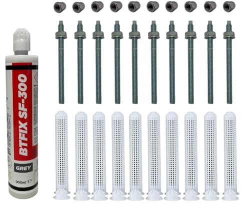 BATIFIX Schwerlast-Montageset I M10x130 Ankerstangen verzinkt + Siebhülsen inkl. Injektionsmörtel und Hutmuttern I Schwerlast-Anker I Schwerlast-dübel (Verzinkter Stahl, M10 x 130 mm)
