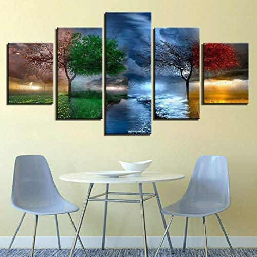Leinwandmalerei Vier Jahreszeiten Baum Abstrakt 5 Stück Wandkunst Malerei Modulare Tapeten Posterdruck Für Wohnzimmer Schlafzimmer Esszimmer Büro Kinderzimmer Wandbild Wohnkultur Mit Rahmen -2G6Z-X1