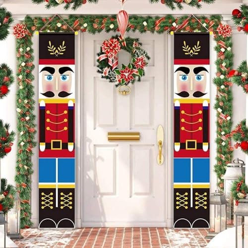 Nutcracker Christmas Decorations, Nutcracker Soldier Model Hanging Banners, Christmas Door Decorations Outdoor Christmas Decorations for Holiday Party Christmas Gifts (Green)