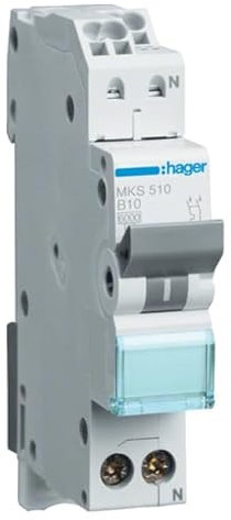 Hager MKS510 Disjoncteur 10 A 1P+N 1 pôle + N 6kA B Caractéristique Quick Connect LS Interrupteur LS
