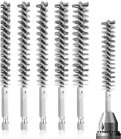 Aster Bore Brush Set, 6 Pieces Stainless Steel Bore Brush Bristles Wire Brush for Drill Washing Polishing Tools with 1/4 inch Hex Shank Handle for Power Drill Cleaning Impact Driver(Stainless Steel)