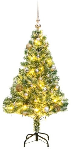 vidaXL Weihnachtsbaum, Beschneit Christbaum mit 150 LEDs Kugeln Ständer, Beleuchtet Tannenbaum Kunstbaum mit 8 Beleuchtungsmodi, Weihnachtsdeko Dekobaum, 150cm